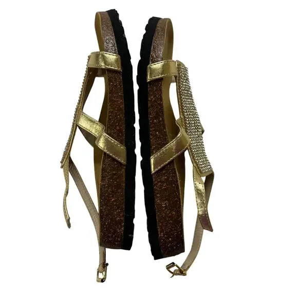 Birkenstock Betula Sandals Gold Rhinestone Leather Ankle Strap Women's 39 Shoes - Picture 6 of 10